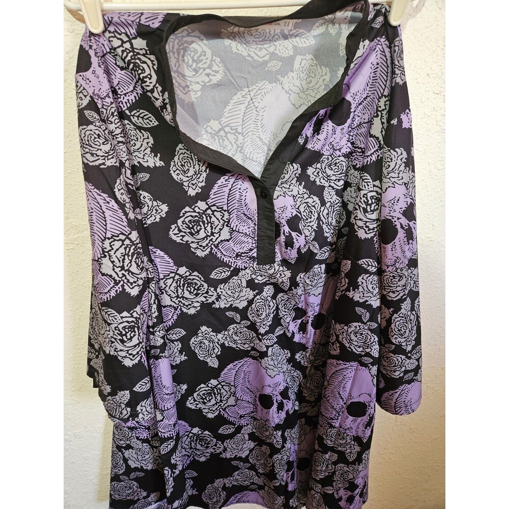 Women's NEW RoseGal Halloween Black, Gray & Lilac Skulls & Rose Long Sleeve 5XL